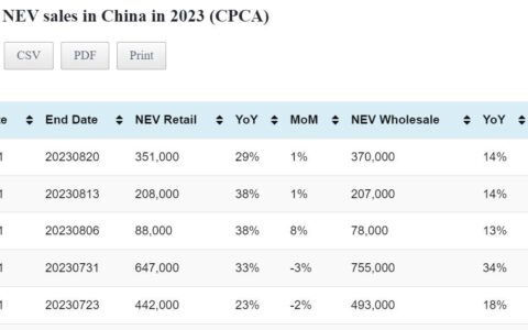 Data table: China NEV sales in Aug 1-20