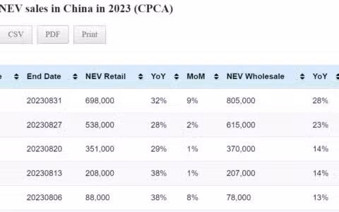 Data table: China auto sales in Aug 1-31