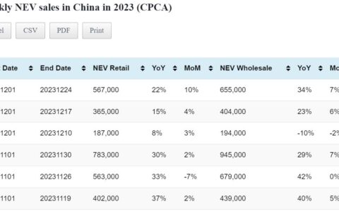 Data table: China NEV sales in Dec 1-24