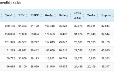 Geely sales in Nov: 250,136