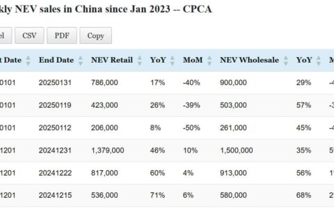 Data table: China NEV sales in Jan 1-31