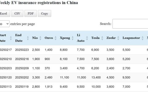 Data table: China EV insurance registrations in Feb 17-23