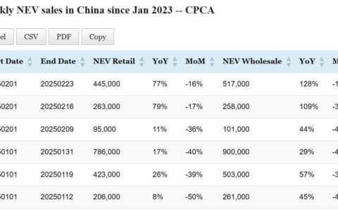 Data table: China NEV sales in Feb 1-23