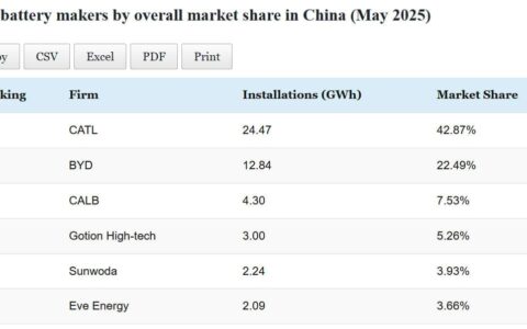 Data table: Top EV battery makers' installations in China in May