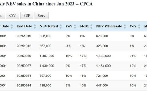 Data table: China NEV sales in Oct 1-19